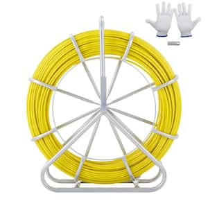 Fish Tape Fiberglass, 656 ft., 1/4 in., Duct Rodder Fishtape Wire Puller, Cable Running Rod with Steel Reel Stand