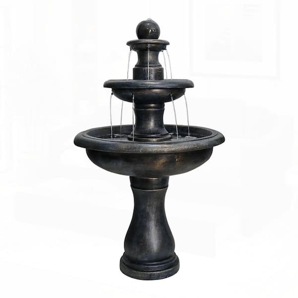 Traditional 45.2 in. Concrete 3-Tiered Cascading Waterfall Tiered Fountain with Pump, Comes with No LED