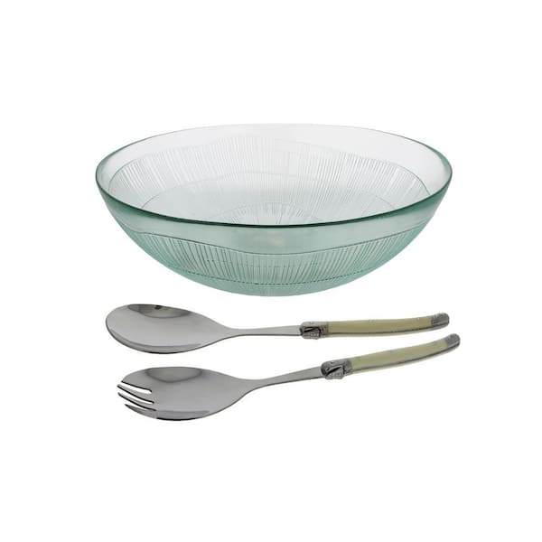 Recycled Glass Birch Salad Bowl and Laguiole Servers with Faux Ivory handles.
