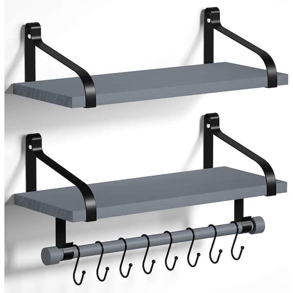 Cubilan 17.3 in. W x 7.3 in. D Weathered Grey Wood Composite Decorative Wall Shelf, Floating Shelves Wall Mounted Set of 2