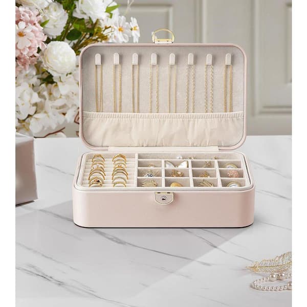 20 x 3.2 in. Apricot Pink Velvet Jewelry Box with Lock, 2-Layer