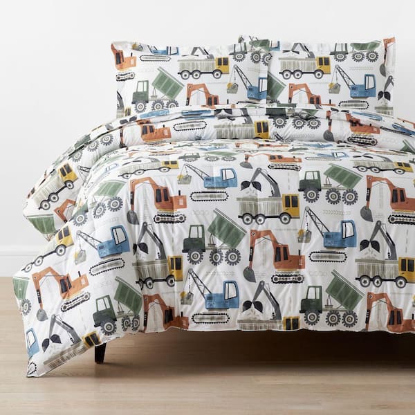Company Kids White Multi Construction Builders Organic Cotton Percale Full/Queen Comforter Set