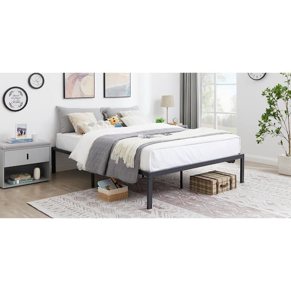 Queen Bed Frames No Box Spring Needed, Heavy Duty Metal Platform with Steel Slat, Easy Assembly, 60 in. W, Black, 9 Legs