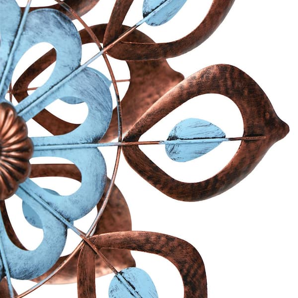 Alpine Corporation Blue and Copper Antique Flower Wind Spinner