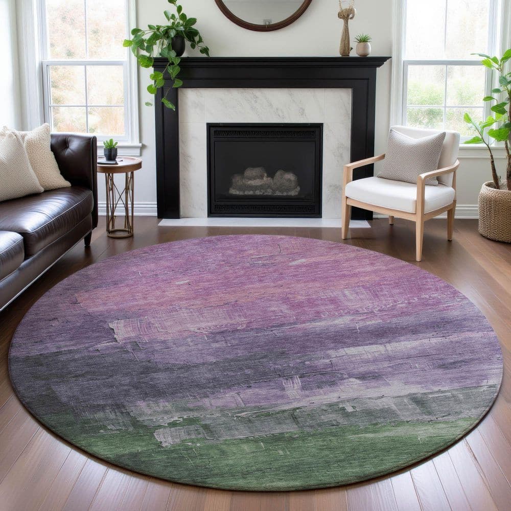 Mayfield Premium Machine Washable Abstract AMF1473 Lavender 8 ft. x 8 ft. Round Rug price history on PriceWatchPro