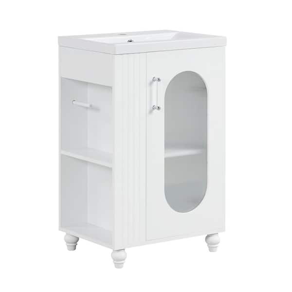 Hooseng 15.6 in. W x 20 in. D x 30 in. H White Solid Wood and MDF Linen Cabinet with 2-Tier Shelf, Adjustable Shelf