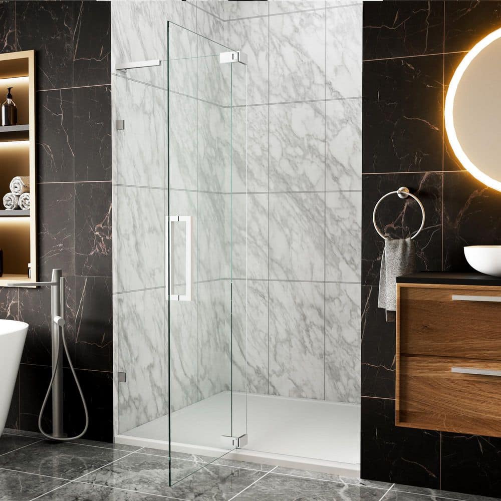 Rozz Moss AERO 43-48 in. W x 70 in. H Frameless Pivot Shower Door