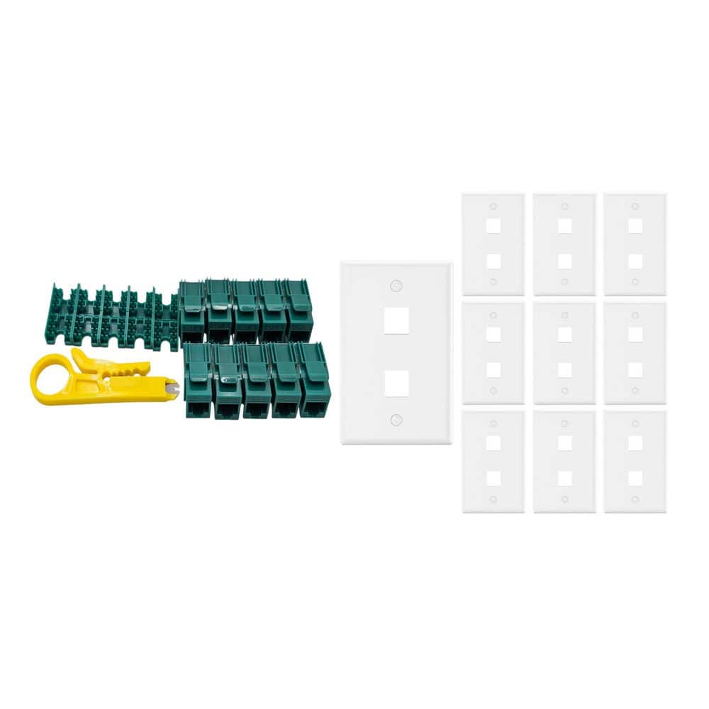 10-Pack 1-Gang White Keystone Plastic Wall Plates 2-Port & 10 Cat 6 RJ45 Keystone Jacks Green price history on PriceWatchPro