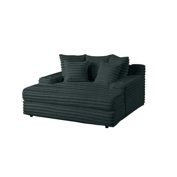 Best Quality Furniture Luther Grey Velvet Fabric With 2 Cupholders And 1 USB Port Big Chaise Lounge