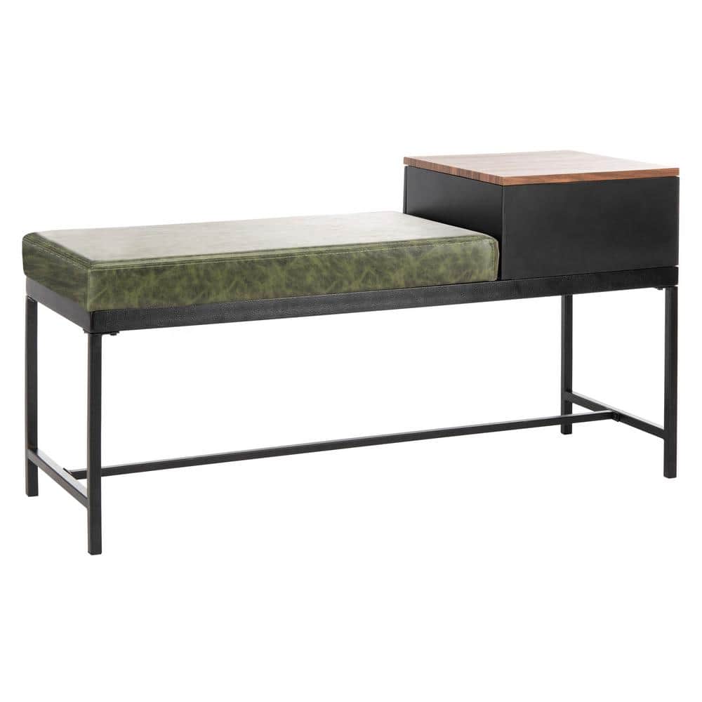 Transitional Maruka 47'' Black and Green Bench with Storage