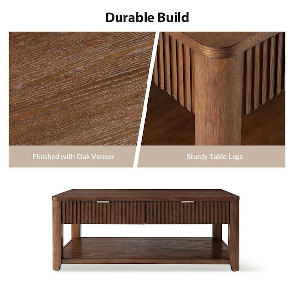 JAYDEN CREATION Javier 48 in. Walnut Rectangle Wood Coffee Table