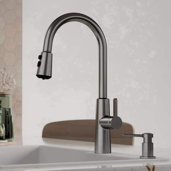 Elmsworth Single Handle Pull-Down Sprayer Kitchen Faucet in Spot-Free Gunmetal Grey