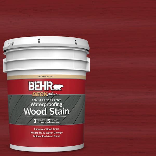 BEHR DECKplus 5 gal. #ST-112 Barn Red Semi-Transparent Waterproofing Exterior Wood Stain