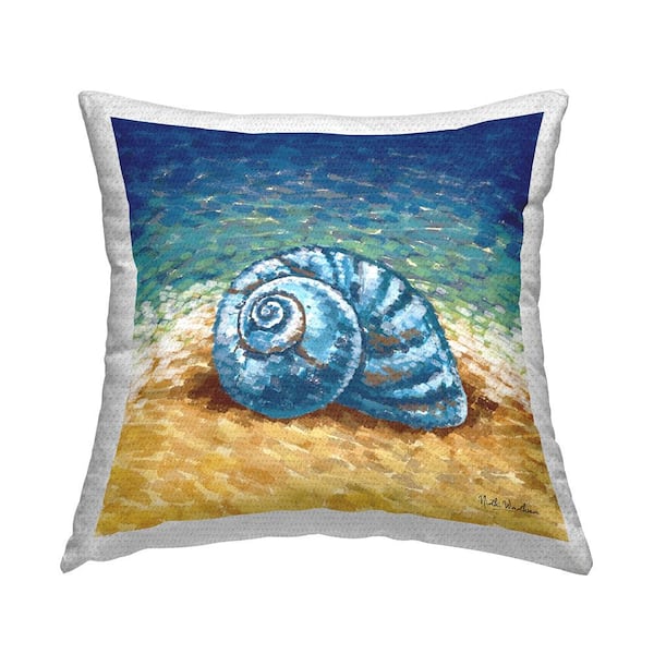 Stupell Industries Nautilus Shell on Beach Blue Square Outdoor Throw Pillow