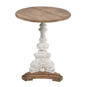 27.2 in. Round Side Table - Antique White, Natural