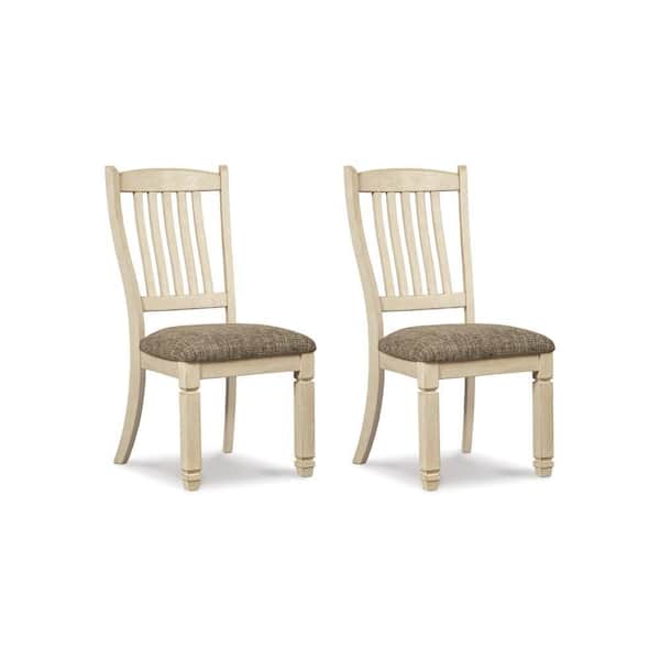 Benjara Bolan Antique White and Grayish Brown Polyester Slat Back Dining Side Chair (Set of 2)