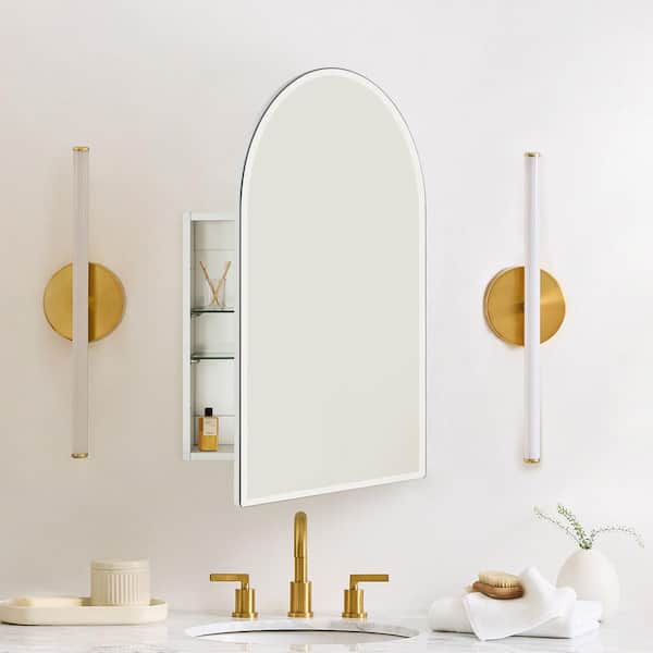 TEHOME Tomace 20 in. W x 30 in. H Arched Recess and Surface Mount Frameless Medicine Cabinet with Mirror