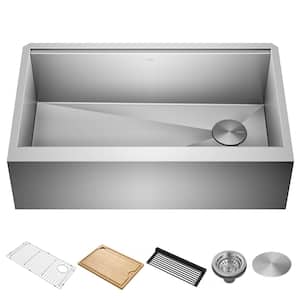 Kore 16 Gauge Stainless Steel 33 in. Single Bowl Farmhouse Apron Workstation Kitchen Sink with Accessories