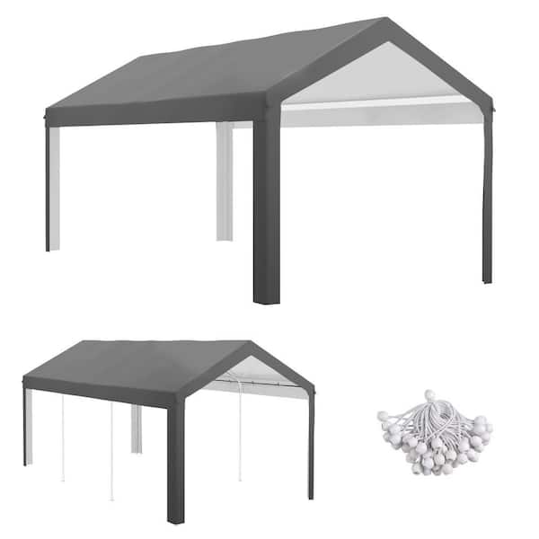 10 ft. x 20 ft. Carport Replacement Top, Portable Canopy Cover UV and Water Resistant with Ball Bungee Cords, Dark Gray