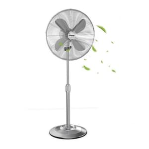 18 Inch 3 Speed Metal Adjustable Oscillating Pedestal Fan High Velocity Standing Fan in Silver