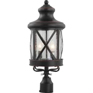 3-Light Outdoor Black Copper Aluminum Lantern Candelabra Post Light Mount with Clear Seedy Glass
