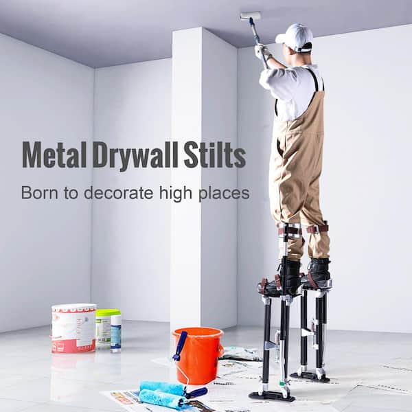 24 in.-40 in. Adjustable Aluminum Drywall Stilts with Knee Pads Durable Non-slip Tool for Painting Taping Walking Black
