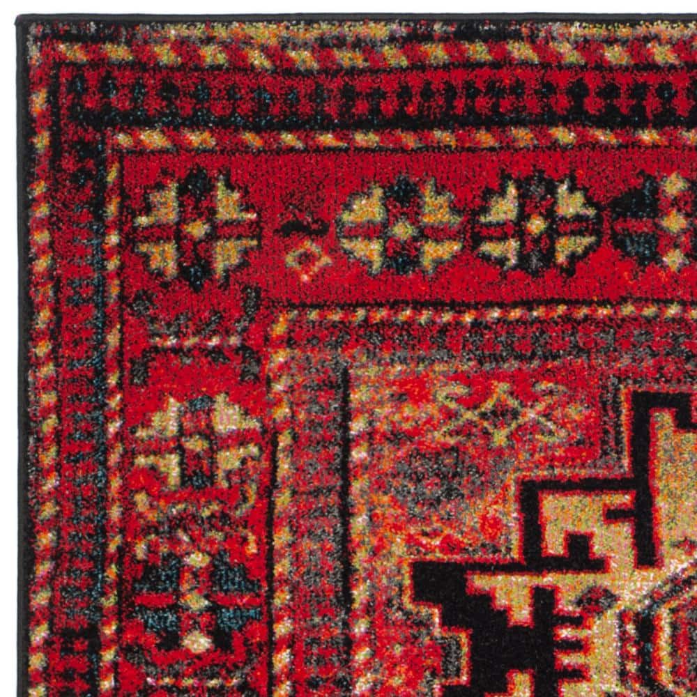Vintage Hamadan Red Multicolor Synthetic 6'7" x 9' Area Rug
