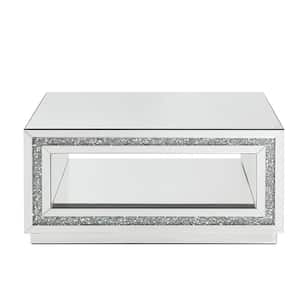 Noralie 35 in. Mirrored and Faux Diamonds Rectangle Glass Coffee Table