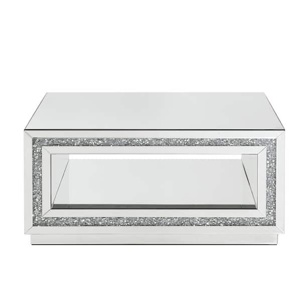Acme Furniture Noralie 35 in. Mirrored & Faux Diamonds Rectangle Glass Coffee Table