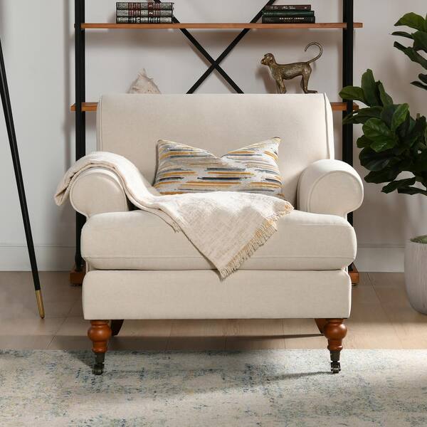 Alana 38 in. Rolled Arm Lawson French Country Chenille Large Living Room Accent Arm Chair in Sky Neutral Beige