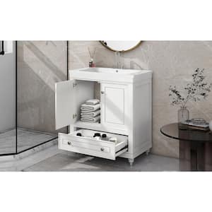 30 in White Bathroom Vanity with Sink; Combo; Cabinet with Doors and Drawer; Solid Frame and MDF Board