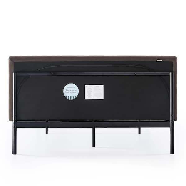 Bree Metal Platform Bed with Curved Upholstered Headboard, Steel Slats, Espresso Brown, Queen