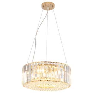 15.75 in. 5-Light French Gold Crystal Drum Chandelier Light for Farmhouse Living Room Foyer
