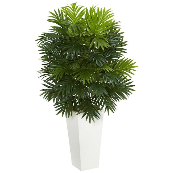 Nearly Natural Areca Palm Artificial Plant in White Tower Planter