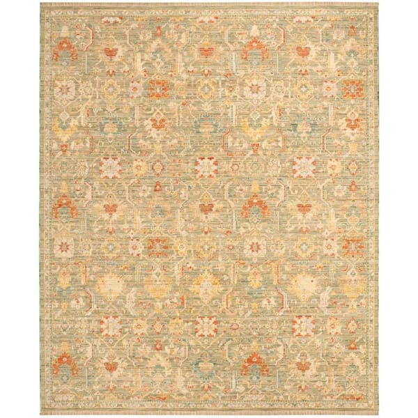 Antique Bloom Sage Multicolor 10 ft. x 13 ft. Medallion Traditional Area Rug