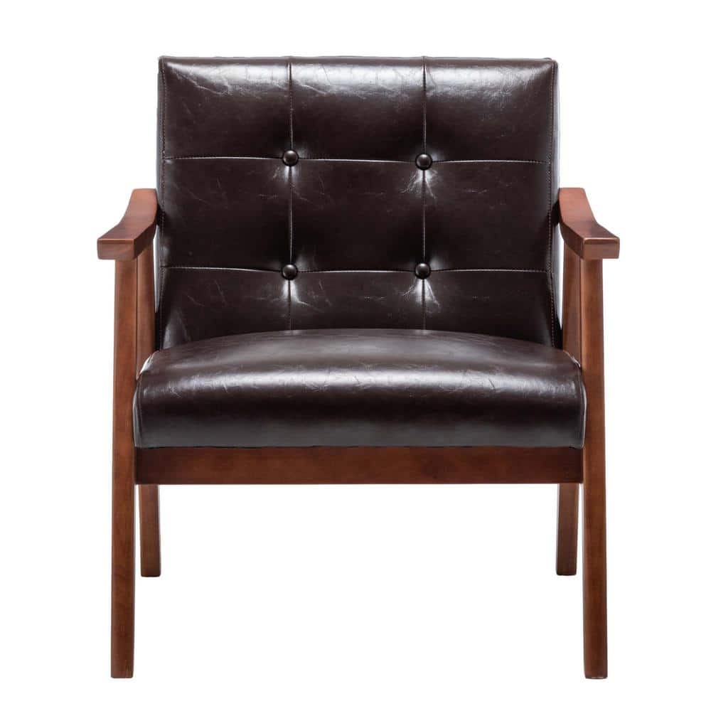 Espresso Faux Leather Accent Chair with Button-Tufted Backrest