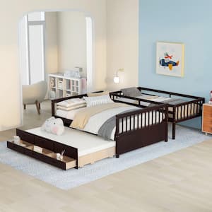 Espresso Twin-Over-Full Bunk Bed with Twin Size Trundle, Separable Bunk Bed with Drawers for Bedroom