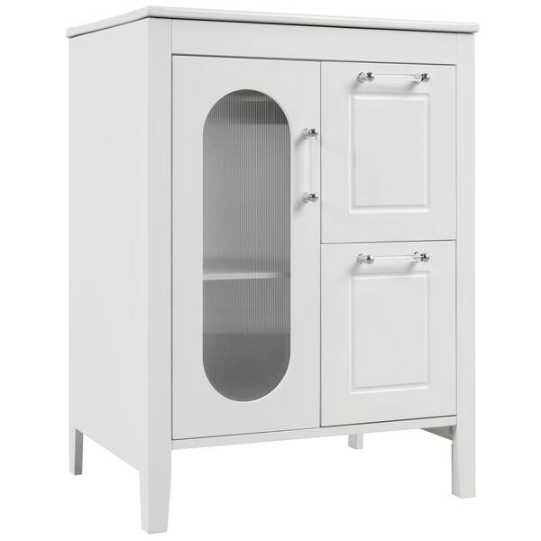 Magic Home 24 in. Freestanding Modular Bathroom Vanity Storage Solid Wood Cabinet with Sink, Adjustable 2 Tiers Shelves, White