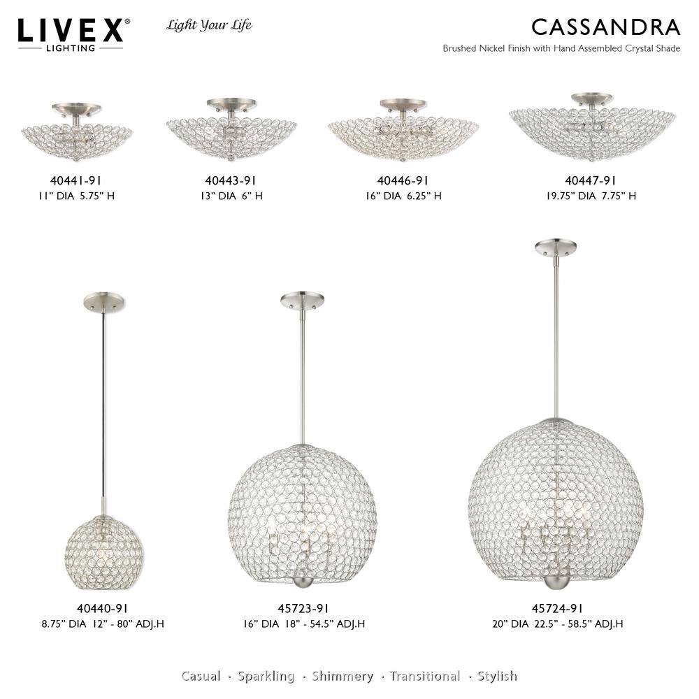 Cassandra Brushed Nickel Crystal 2-Light Semi-Flush Mount