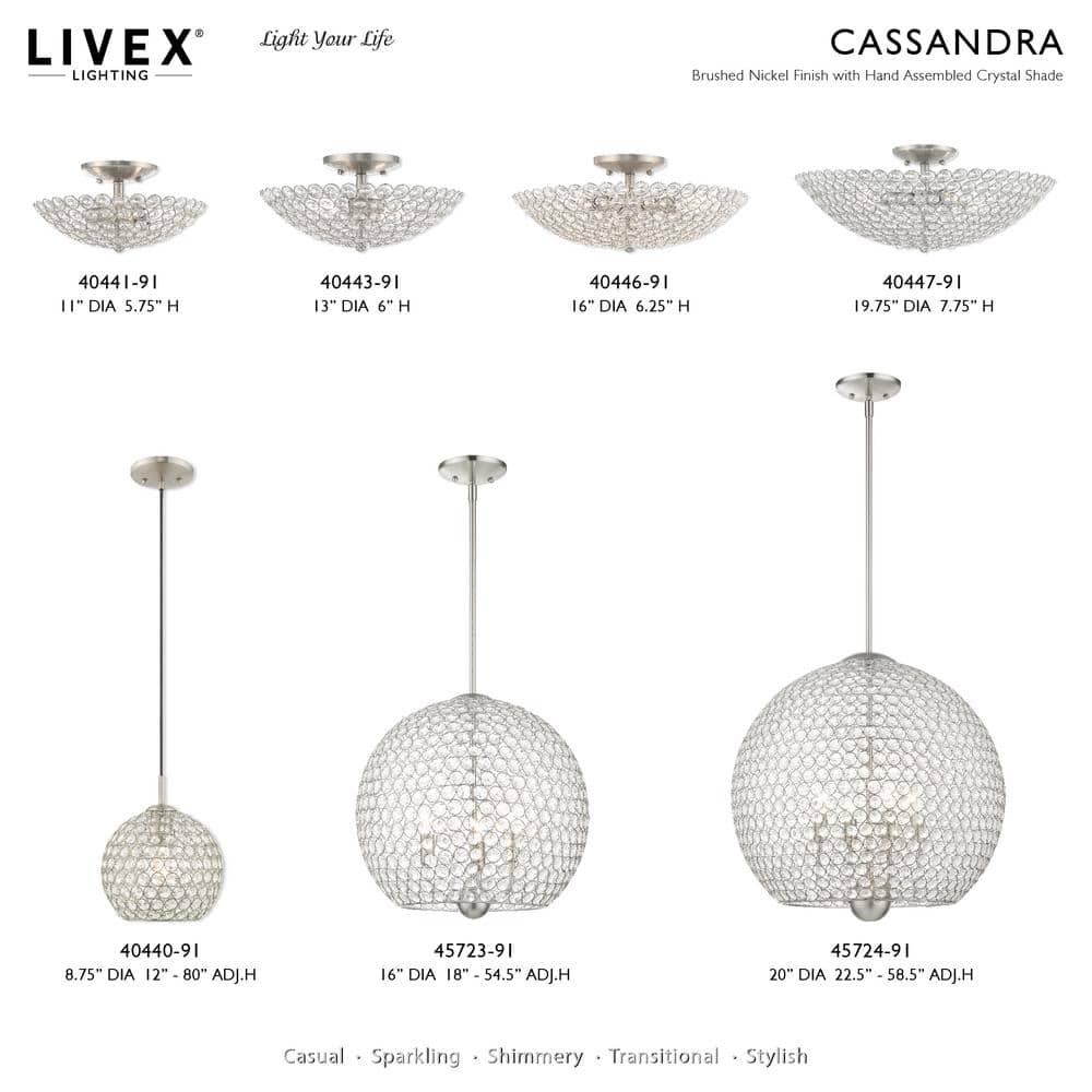 Cassandra Brushed Nickel 3-Light Crystal Bowl Ceiling Mount