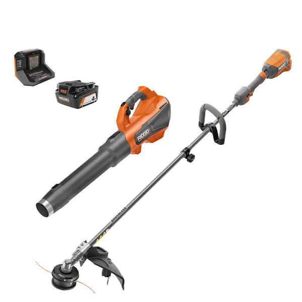RIDGID - 18V Brushless Cordless 2-Tool Combo Kit with String Trimmer, Leaf Blower, (3) Batteries, and (2) Chargers