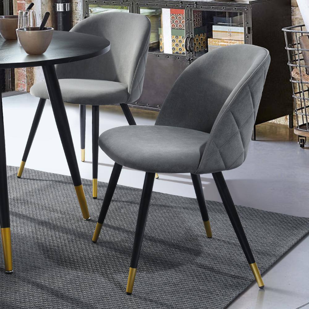 Homy Casa Zomba Grey Velvet Upholstered Black Metal Legs Side Dining