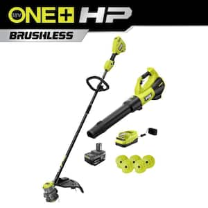 ONE+ HP 18V Brushless Cordless Battery 15 in. String Trimmer, 510 CFM Blower & 0.080 in. Line w/4.0 Ah Battery & Charger