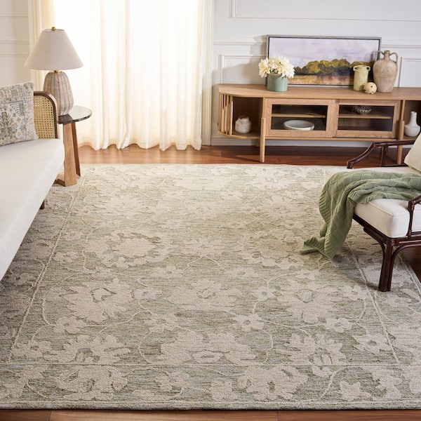 Marquee 9 ft. x 12 ft. Gray/Light Brown Border Floral Area Rug