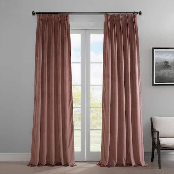 Wild Rose Pink Pleated Curtains Heritage Plush Velvet 25 in. W x 84 in. L Velvet Room Darkening Curtain (Single Panel)