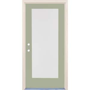 36 in. x 80 in. Right-Hand/Inswing 1 Lite Satin Etch Glass Cypress Painted Fiberglass Prehung Front Door w/4-9/16" Frame