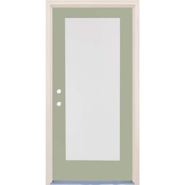 Builders Choice 36 in. x 80 in. Right-Hand/Inswing 1 Lite Satin Etch Glass Cypress Painted Fiberglass Prehung Front Door w/6-9/16" Frame