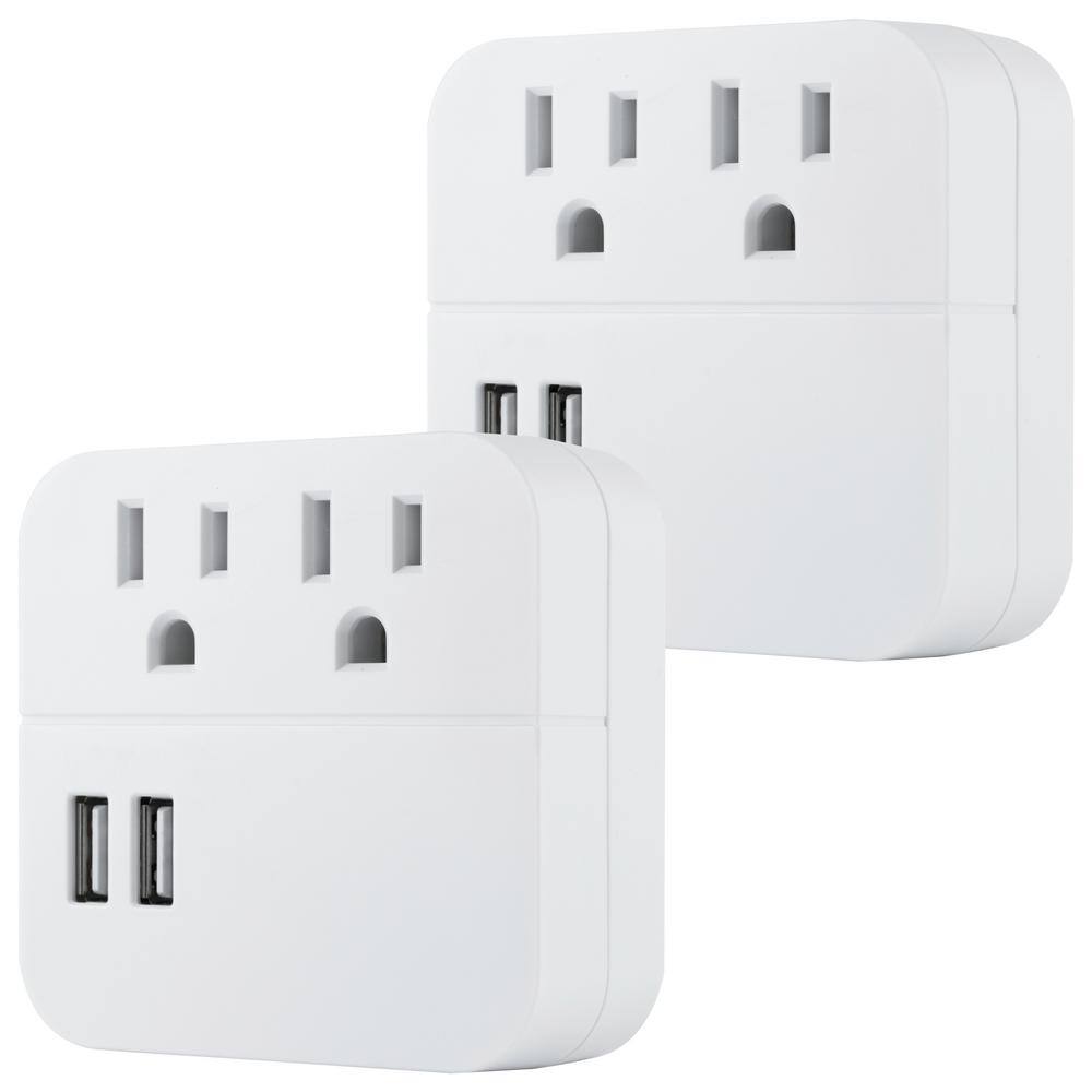 2-Outlet 2 USB Surge Protector Wall Tap Adapter (2-Pack)