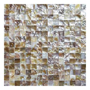 Brown 12 in. x 12 in. Square Glossy Natural Seashell Mother of Pearl Tiles for Kitchen Backsplash (1 sq. ft./Each)