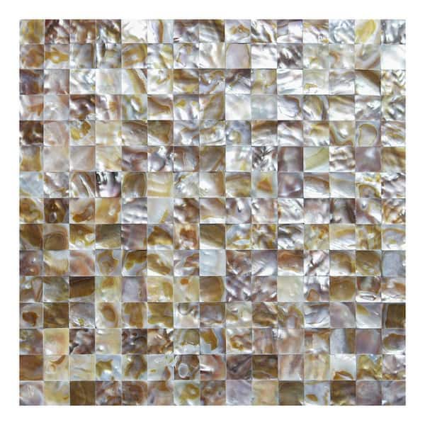 Art3d Brown 12 in. x 12 in. Square Glossy Natural Seashell Mother of Pearl Tiles for Kitchen Backsplash (1 sq. ft./Each)